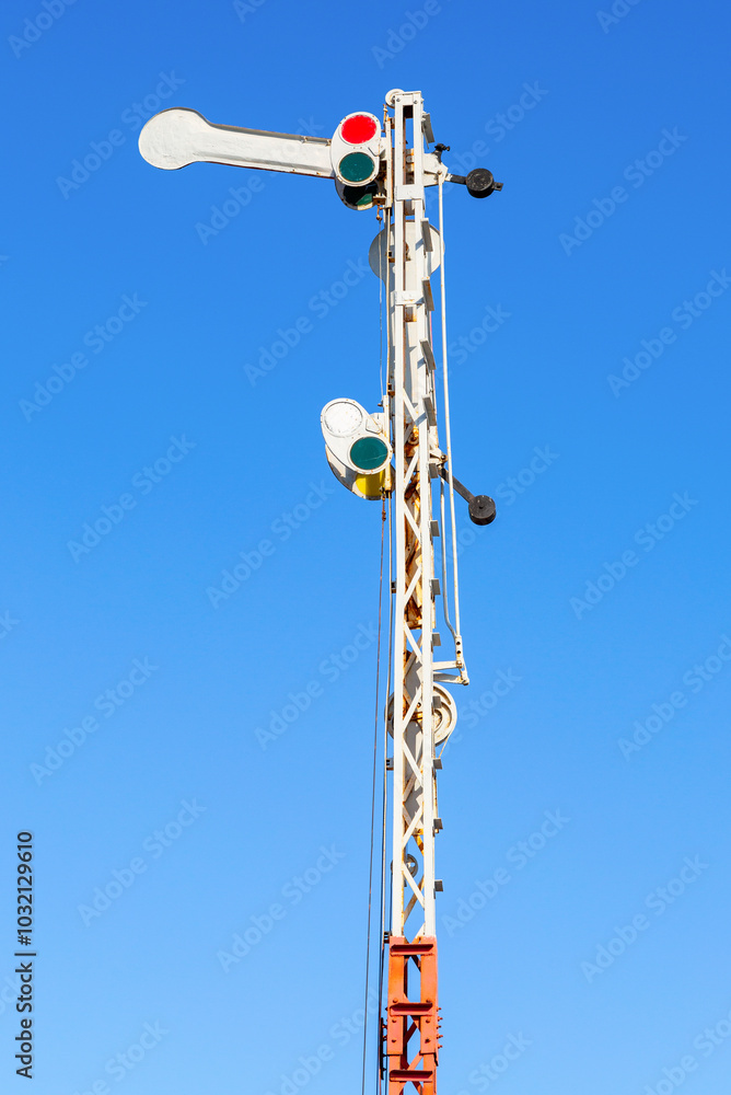 Old railway semaphore against blue sky Old railway semaphore against blue sky