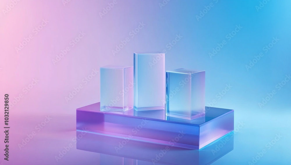 Glass Platforms on Neon Background Glass Platforms on Neon Background