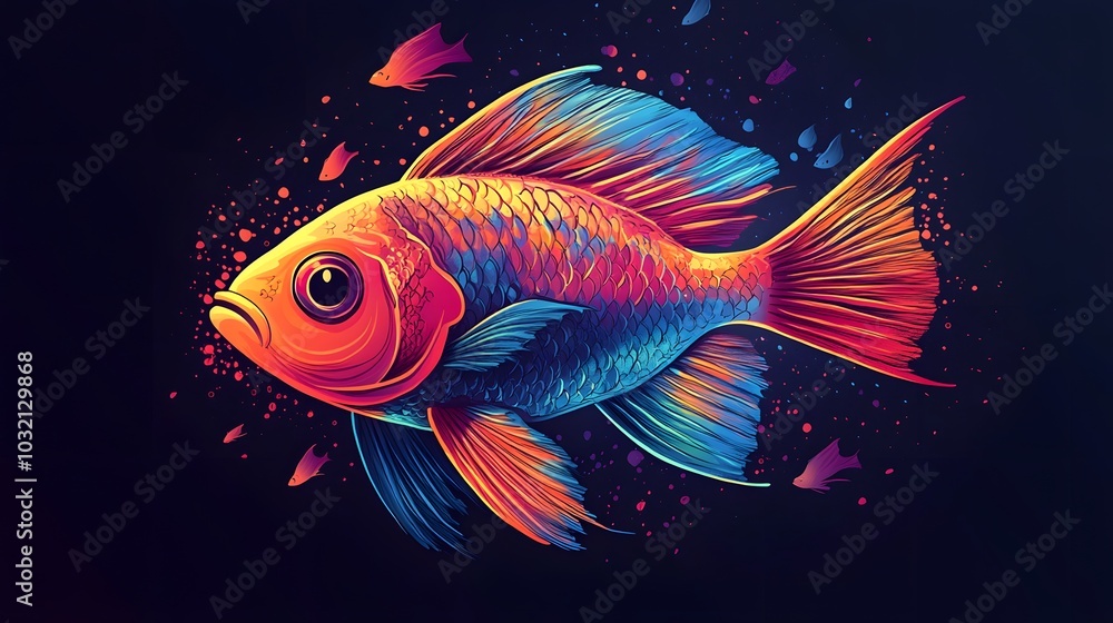 Colorful Fish Illustration with Abstract Background Colorful Fish Illustration with Abstract Background