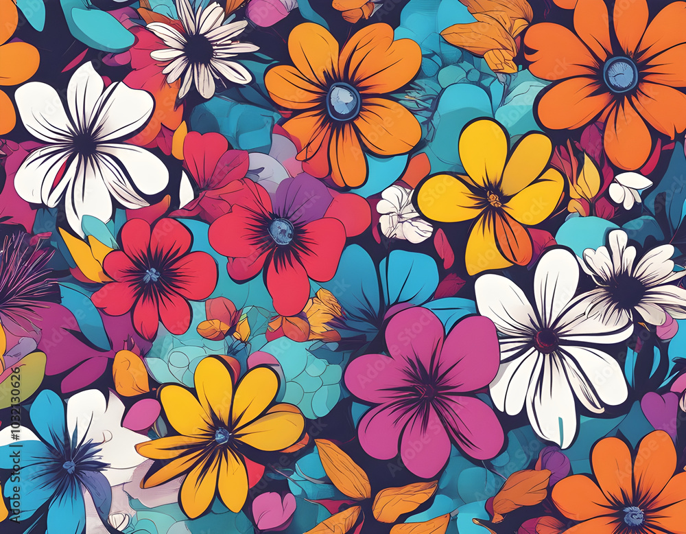 colorful flower with cool isolated pop art style background colorful flower with cool isolated pop art style background