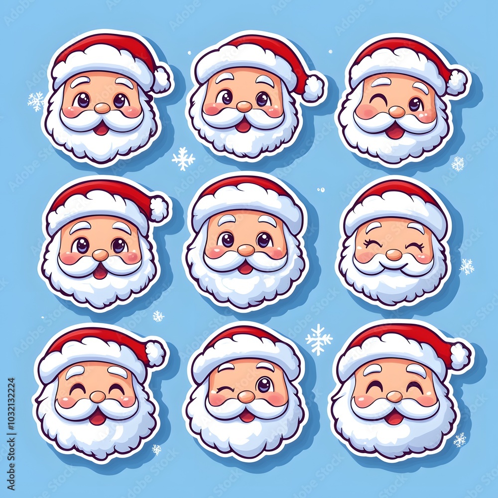 Cute Santa Claus Faces Christmas Emoji Stickers Set Cute Santa Claus Faces Christmas Emoji Stickers Set