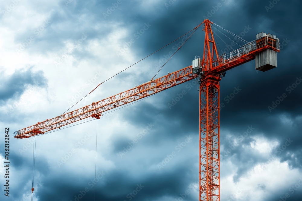 Tower Crane Against Dramatic Cloudy Sky Tower Crane Against Dramatic Cloudy Sky