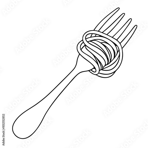 Fork with spaghetti outline design, minimalist style, with smooth lines and artistic flair
