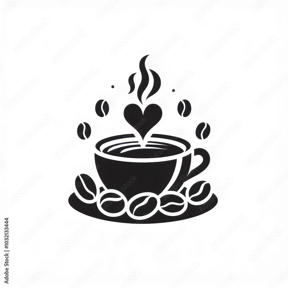 Obraz premium cup of coffee with coffee beans isolated on white. icon, logo. 