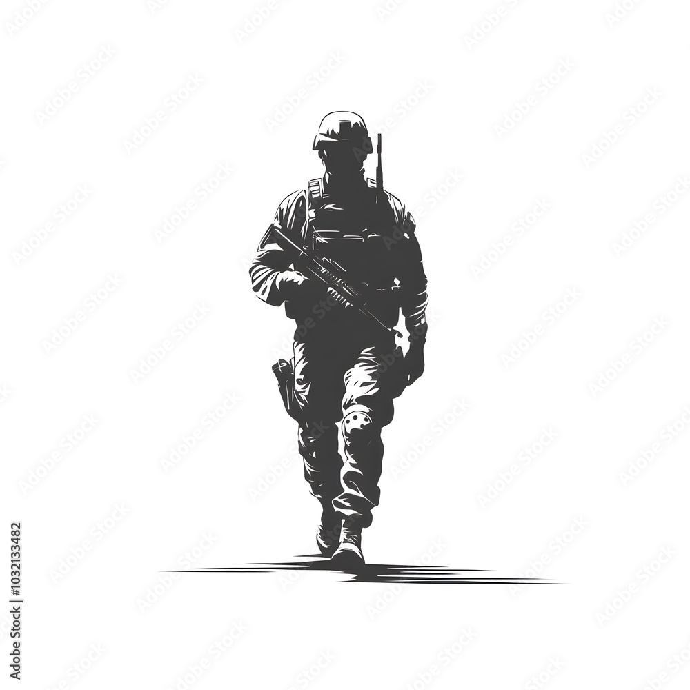 Soldier Walking with Rifle in Hand Military Illustration Graphic Design Soldier Walking with Rifle in Hand Military Illustration Graphic Design