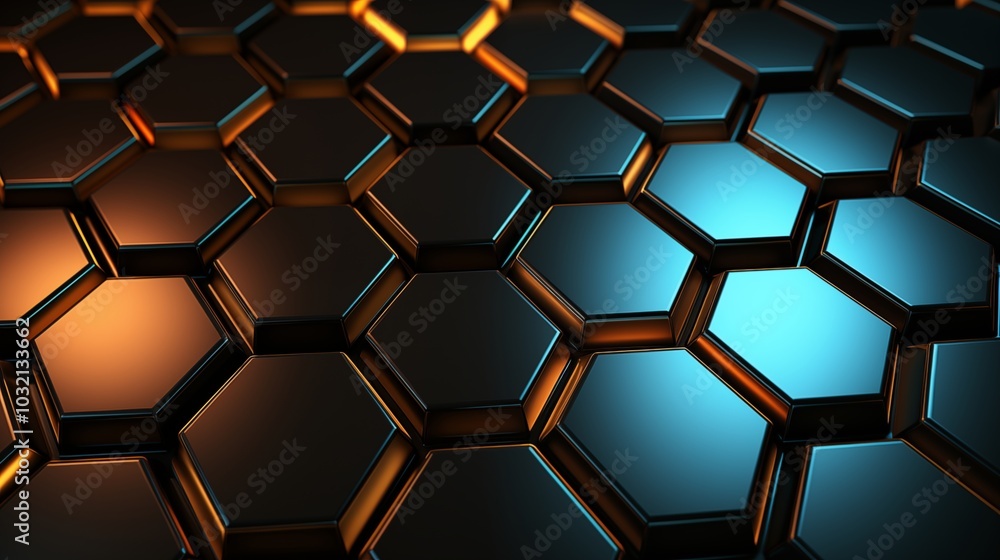 Futuristic Tiles arranged to create a Polished wall. Hexagonal, Black Background Futuristic Tiles arranged to create a Polished wall. Hexagonal, Black Background