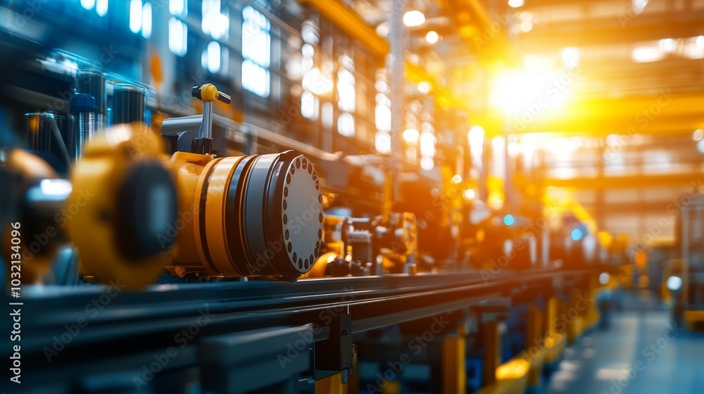 A vibrant industrial scene showcasing machinery and conveyor belts in a well-lit factory setting. A vibrant industrial scene showcasing machinery and conveyor belts in a well-lit factory setting.
