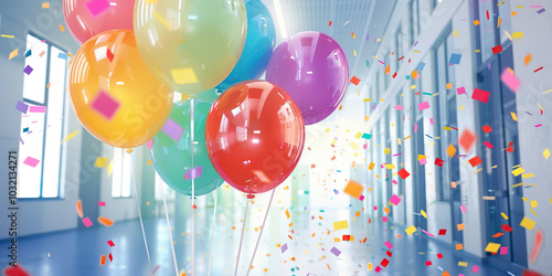 Wallpaper Mural Emotional Wellbeing: Colorful balloons and confetti symbolize hope and recovery in a rehab center. Torontodigital.ca