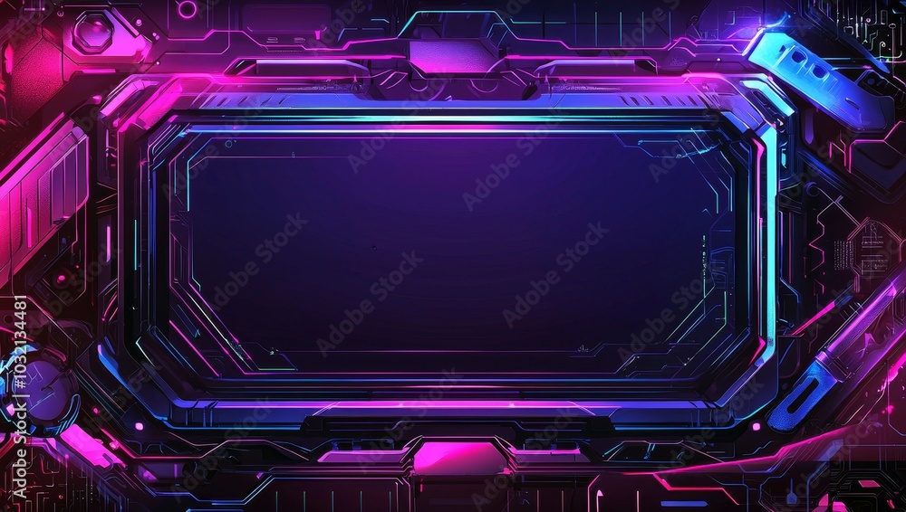 A vibrant, futuristic digital frame with neon colors, perfect for showcasing technology-related graphics or content. A vibrant, futuristic digital frame with neon colors, perfect for showcasing technology-related graphics or content.