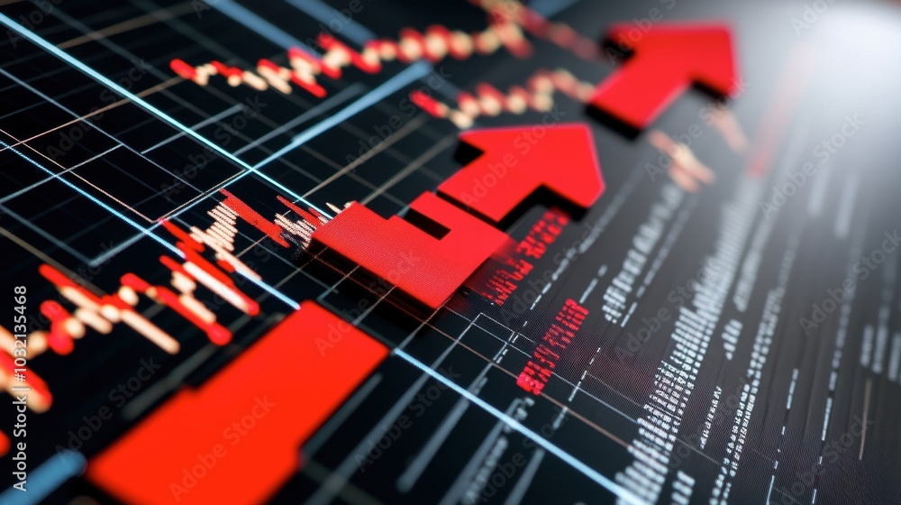 Fototapeta premium Financial Growth Chart with Red Arrows and Data
