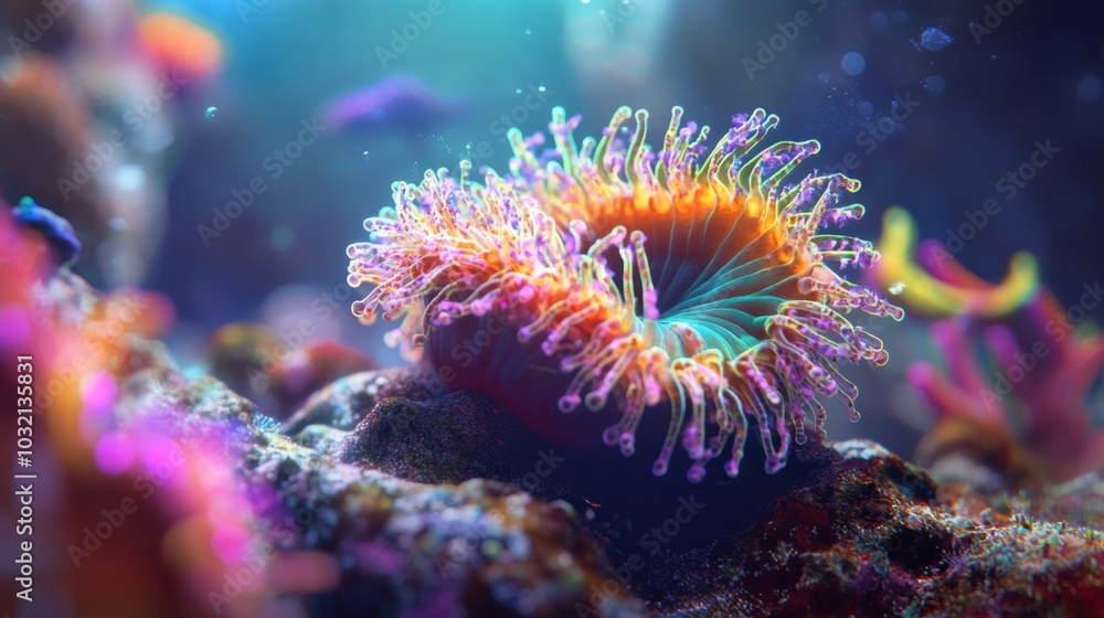 Vibrant Coral Polyps Expanding Underwater Vibrant Coral Polyps Expanding Underwater