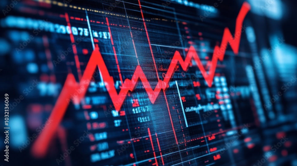Red Trend Line on Digital Data Chart Visualization Red Trend Line on Digital Data Chart Visualization