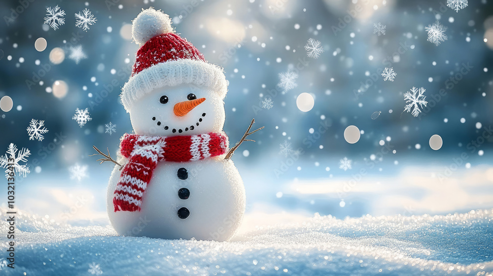 Lovely and happy snowman background on winter snow Lovely and happy snowman background on winter snow
