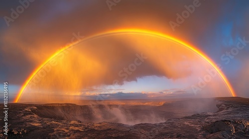 Wallpaper Mural A rare sight of a double rainbow over a volcanic landscape, showcasing the strange yet breathtaking beauty of nature's wonders Torontodigital.ca