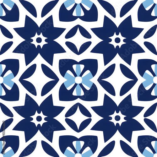 Wallpaper Mural Vintage Floor Blue floral Tile geometric seamless pattern with ornamental element.  Torontodigital.ca