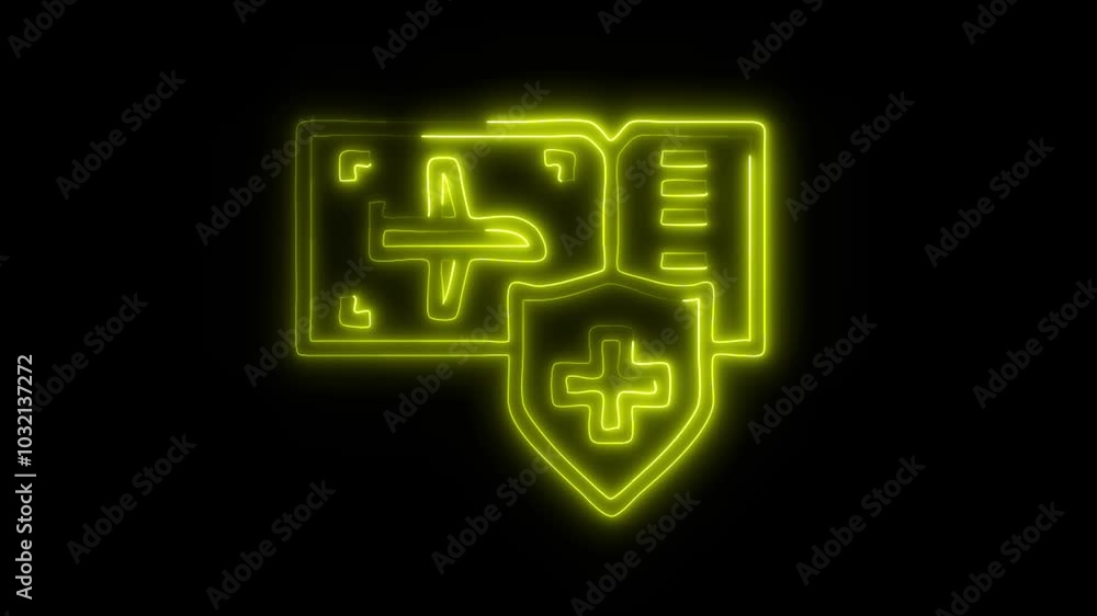 Glowing Travel Insurance Icon in HD Video Neon Animation – Protection and Security Symbol on Black Background Glowing Travel Insurance Icon in HD Video Neon Animation – Protection and Security Symbol on Black Background