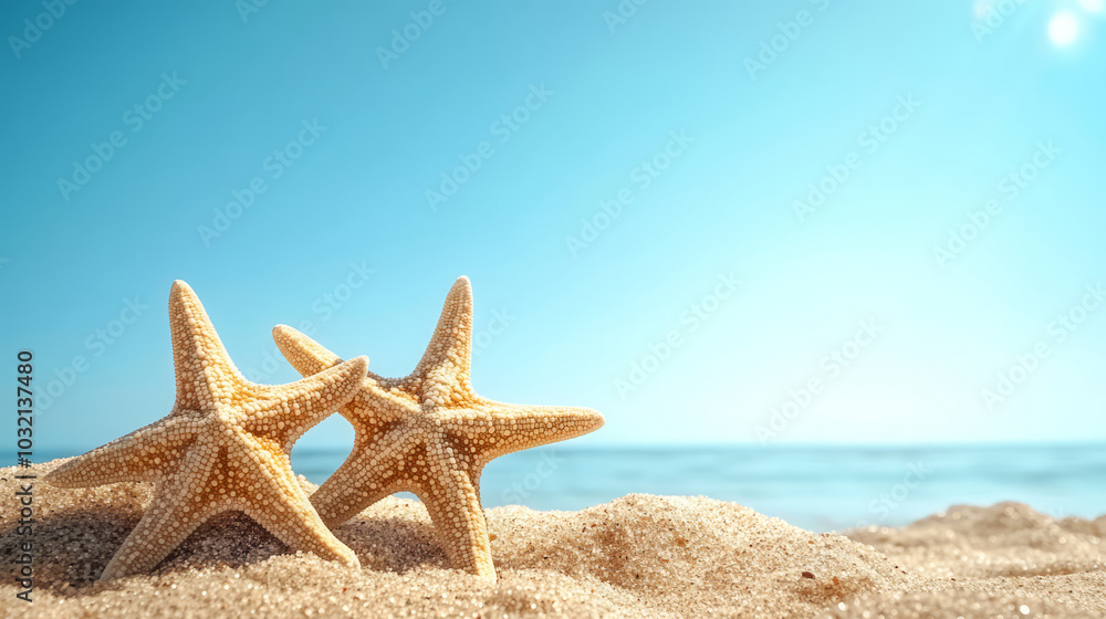 Summer sunshine beach Shanghai stars and coastline background Summer sunshine beach Shanghai stars and coastline background