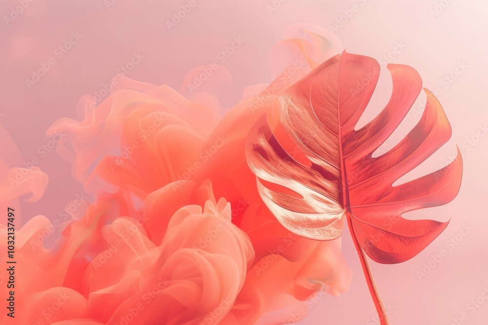 Summer background with tropical monstera leaf and pastel colors. Summer background with tropical monstera leaf and pastel colors.