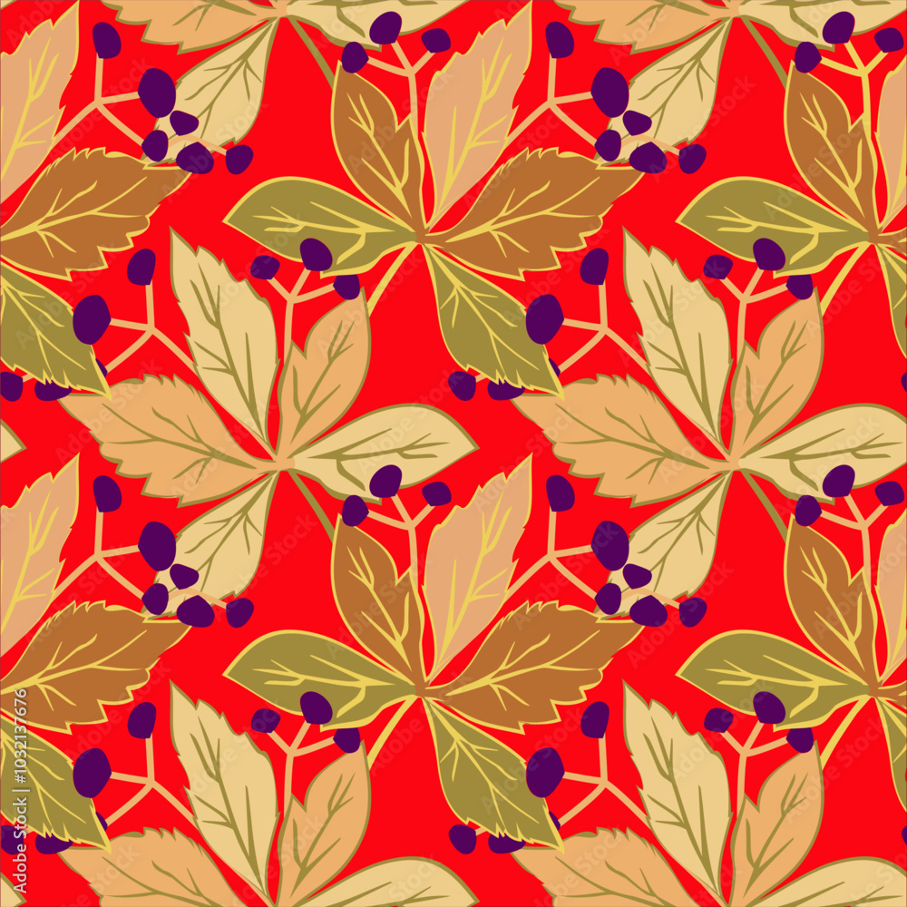 Vector - virginia creeper with berries seamless pattern. Vector - virginia creeper with berries seamless pattern.