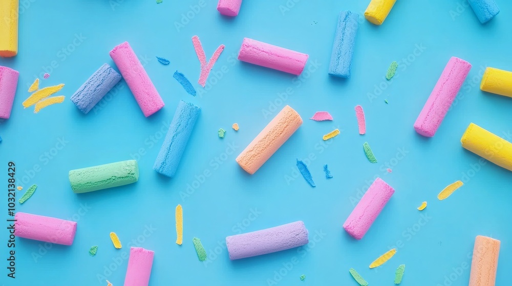 Vibrant Confetti-like Marshmallow Candies on a Bright Blue Background