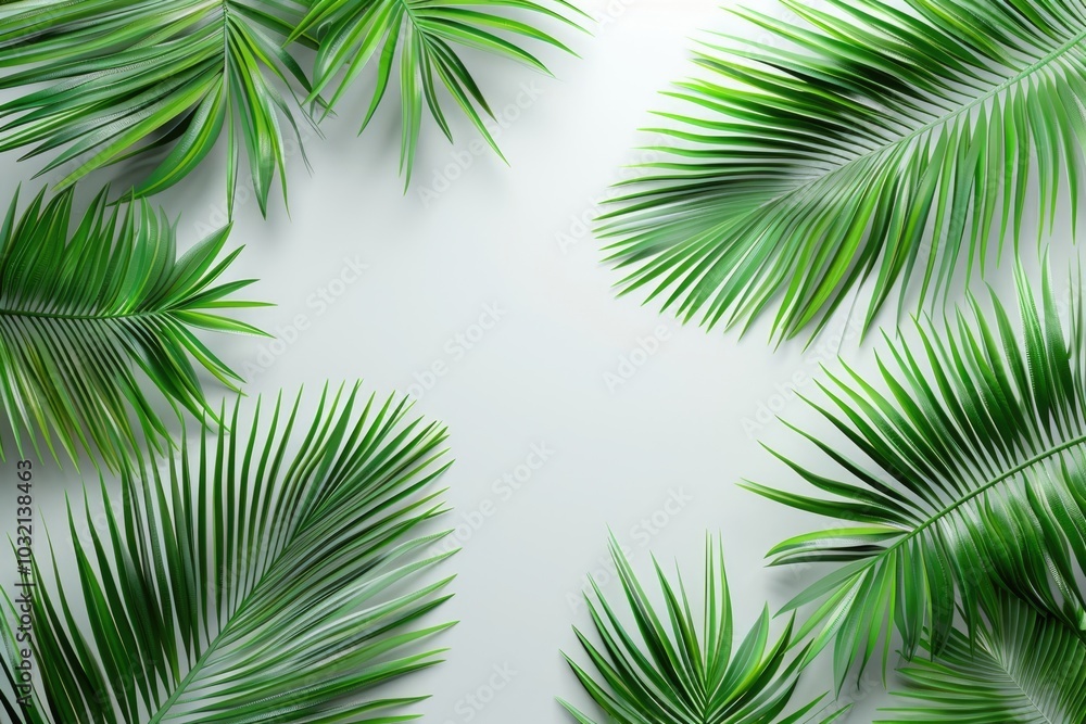 High quality tropical palm leaves on white and grey background. High quality tropical palm leaves on white and grey background.