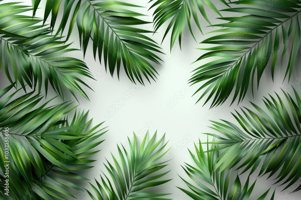 High quality tropical palm leaves on white and grey background. High quality tropical palm leaves on white and grey background.