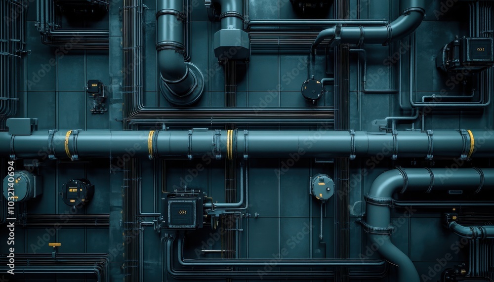 Obraz premium Piping systems installation in a modern industrial environment during daylight