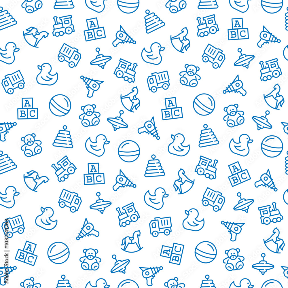Seamless Pattern of Toys for Kids in Outline Style Seamless Pattern of Toys for Kids in Outline Style