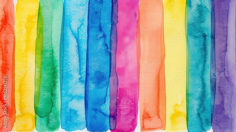 Naklejka premium Vibrant Watercolor Stripes, a lively and dynamic display of colorful brushstrokes blending together, creating an energetic and playful atmosphere full of artistic flair.