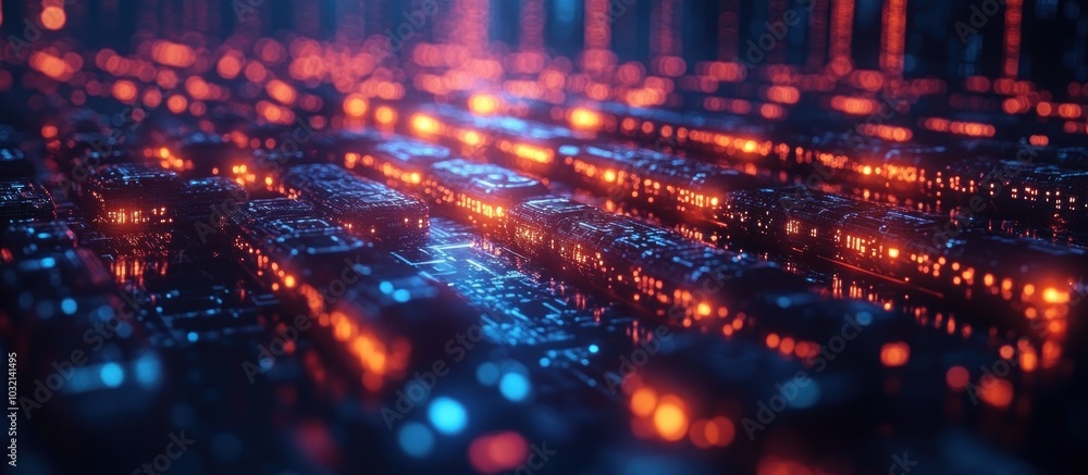 Fototapeta premium Abstract digital background with glowing lights and futuristic texture.