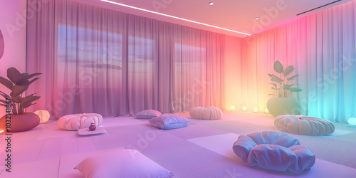 A calming room with soft lighting and pastel colors provides a safe space for individuals to work through their trauma.