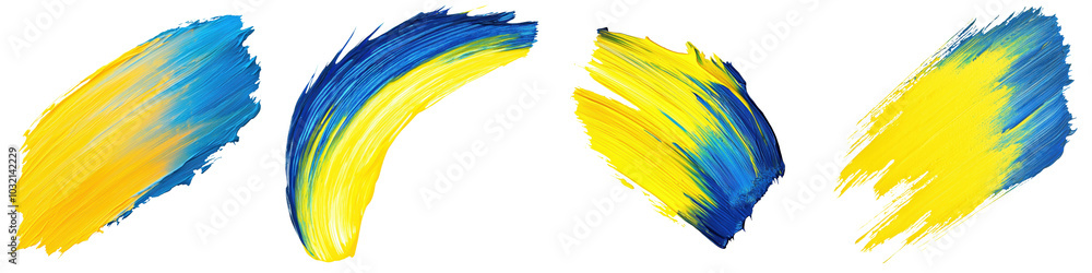 Abstract brush strokes in blue and yellow on a transparent background, creating a vibrant, artistic expression. Abstract brush strokes in blue and yellow on a transparent background, creating a vibrant, artistic expression.