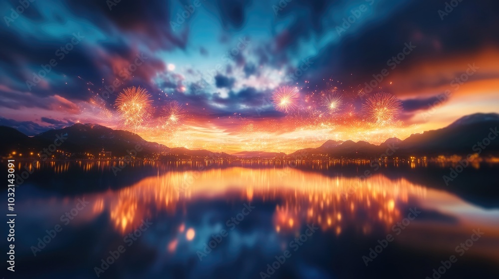 Fototapeta premium Thunderous Splendor of a Night Sky Fireworks Display