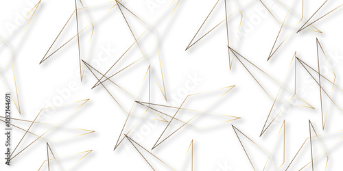Abstract background with liens and triangles shape on white background. White and golden geometric overlapping rectangle pattern Geometric background soft shadows as patten ..White polygon textured .