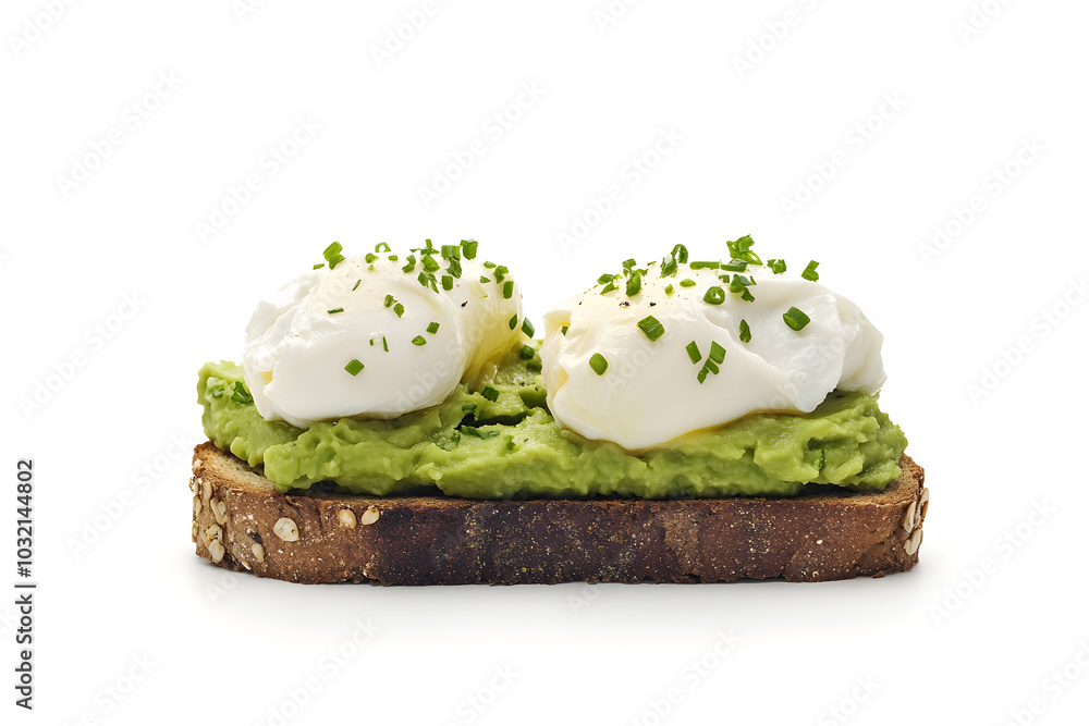 Healthy avocado toast with poached eggs isolated on white background
Healthy avocado toast with poached eggs isolated on white background