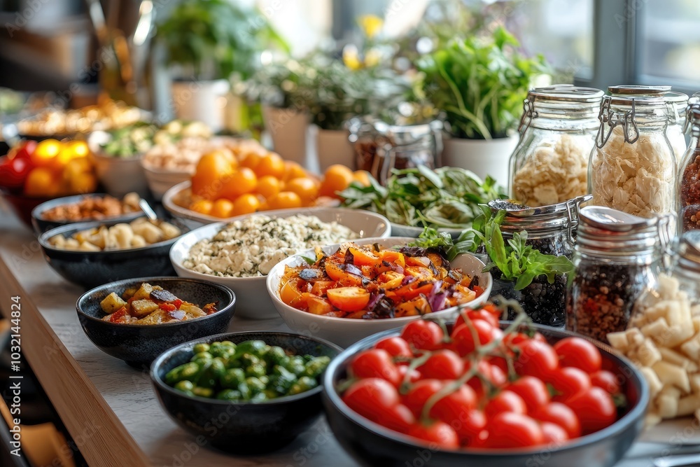 Salad bar offering various fresh healthy food choices Salad bar offering various fresh healthy food choices