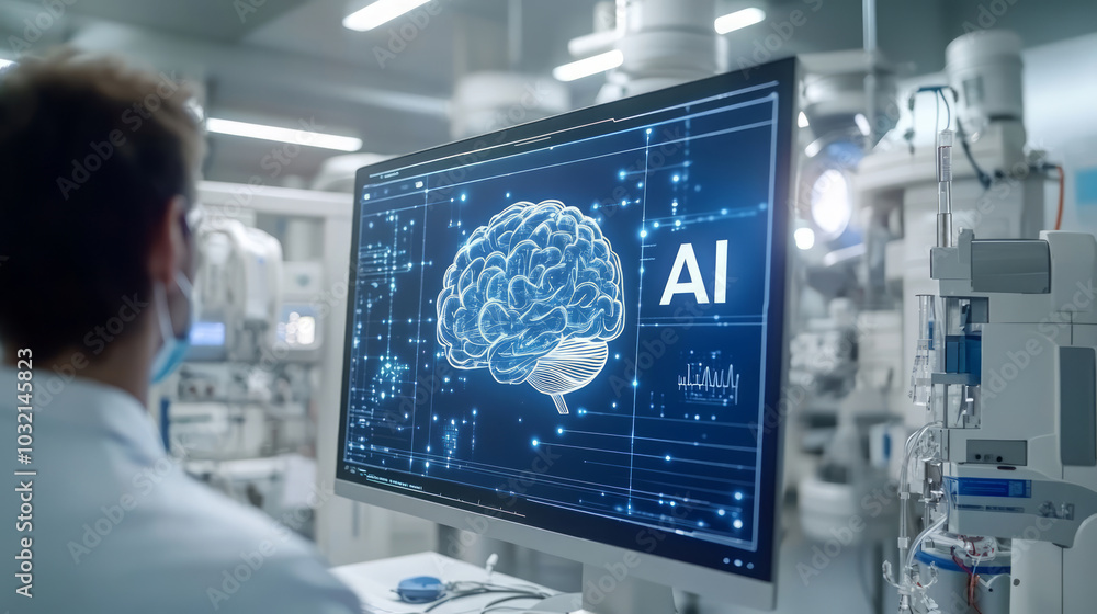 AI pattern on the operating room screen, artificial intelligence intelligent medical treatment AI pattern on the operating room screen, artificial intelligence intelligent medical treatment
