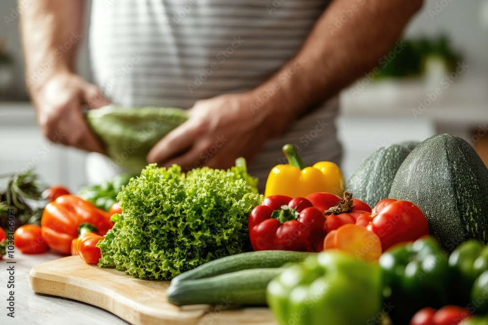 A person chopping veggies on a kitchen countertop, suitable for food blog or recipe illustration A person chopping veggies on a kitchen countertop, suitable for food blog or recipe illustration