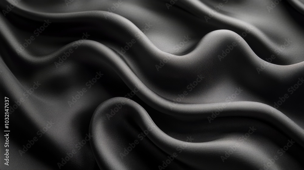 Obraz premium Flowing black satin fabric with luxurious waves, mesmerizing texture, and shiny surface. Ideal for fashion and textile design projects
