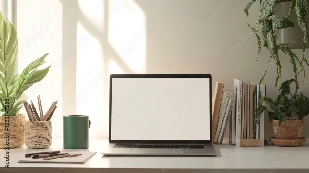 Laptop on a Desk with Plants Laptop on a Desk with Plants