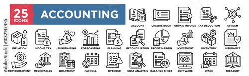 Accounting icon collection set. Containing design finance, tax, accounting, analysis, report, business, financial