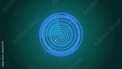 Digital technology futuristic circle target interface HUD made of many dots or particles on a background.