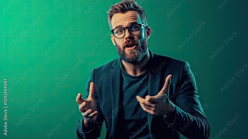 Professional Man Gesturing with Confidence Professional Man Gesturing with Confidence