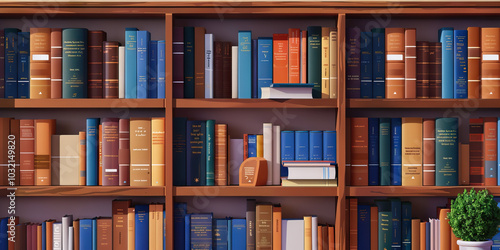 A bookshelf filled with self-help and mental health books, offering guidance and support in shades of warm brown and soft blue.