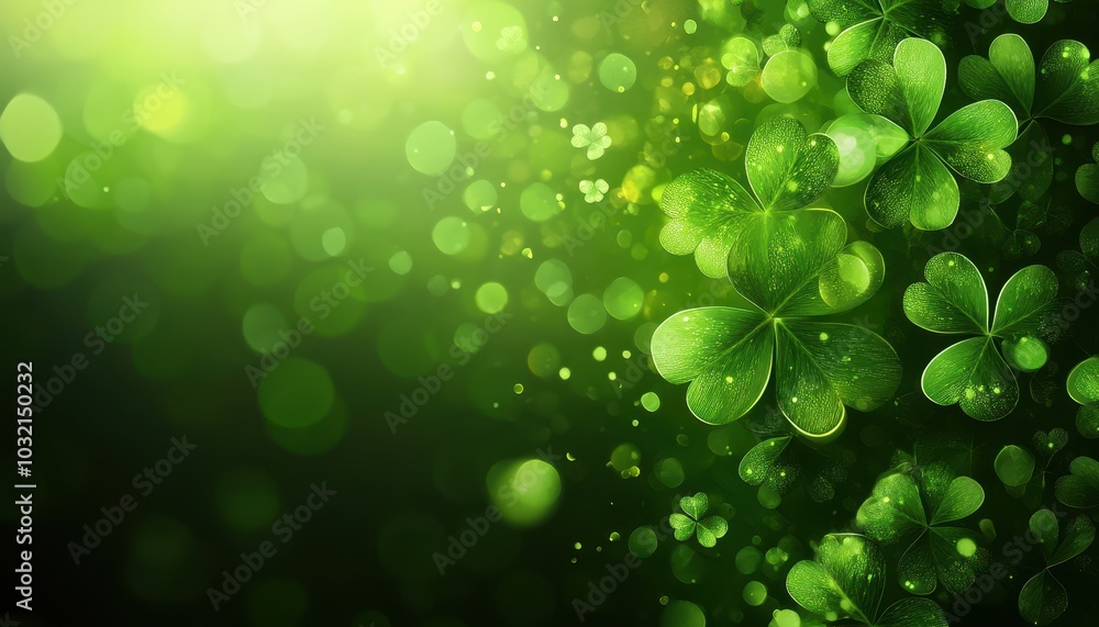 Four-leaf clover for luck on a bright green St. Patrick's Day background Four-leaf clover for luck on a bright green St. Patrick's Day background