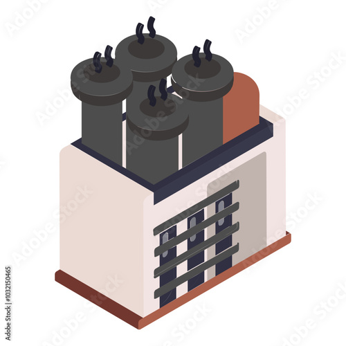 Heat Pump Wood Drying or dehumidifying isometric concept, Kiln Dryer With Boiler vector icon design, timber and lumber Symbol,  forest Deforestation products Sign,mill yard and sawworks  illustration