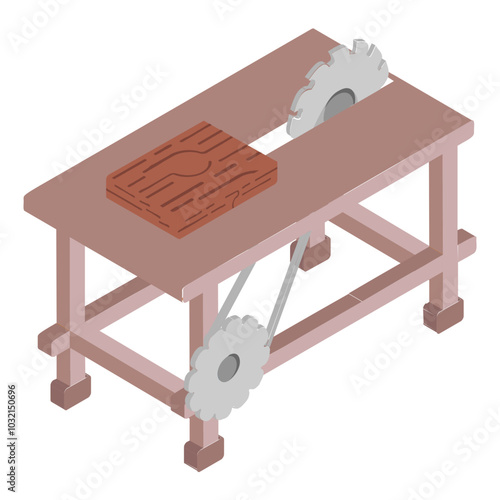 Auto Feeding Wood Log Sawing Cutting Machine isometric concept, Power Tool Working with circulation saw vector icon design, timber and lumber Symbol,  forest Deforestation products Sign mill yard 