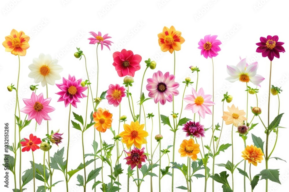 A bouquet of vibrant flowers against a clean white backdrop A bouquet of vibrant flowers against a clean white backdrop