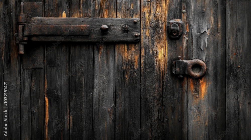 Rustic Wooden Door with Weathered Texture and Metal Hardware Rustic Wooden Door with Weathered Texture and Metal Hardware