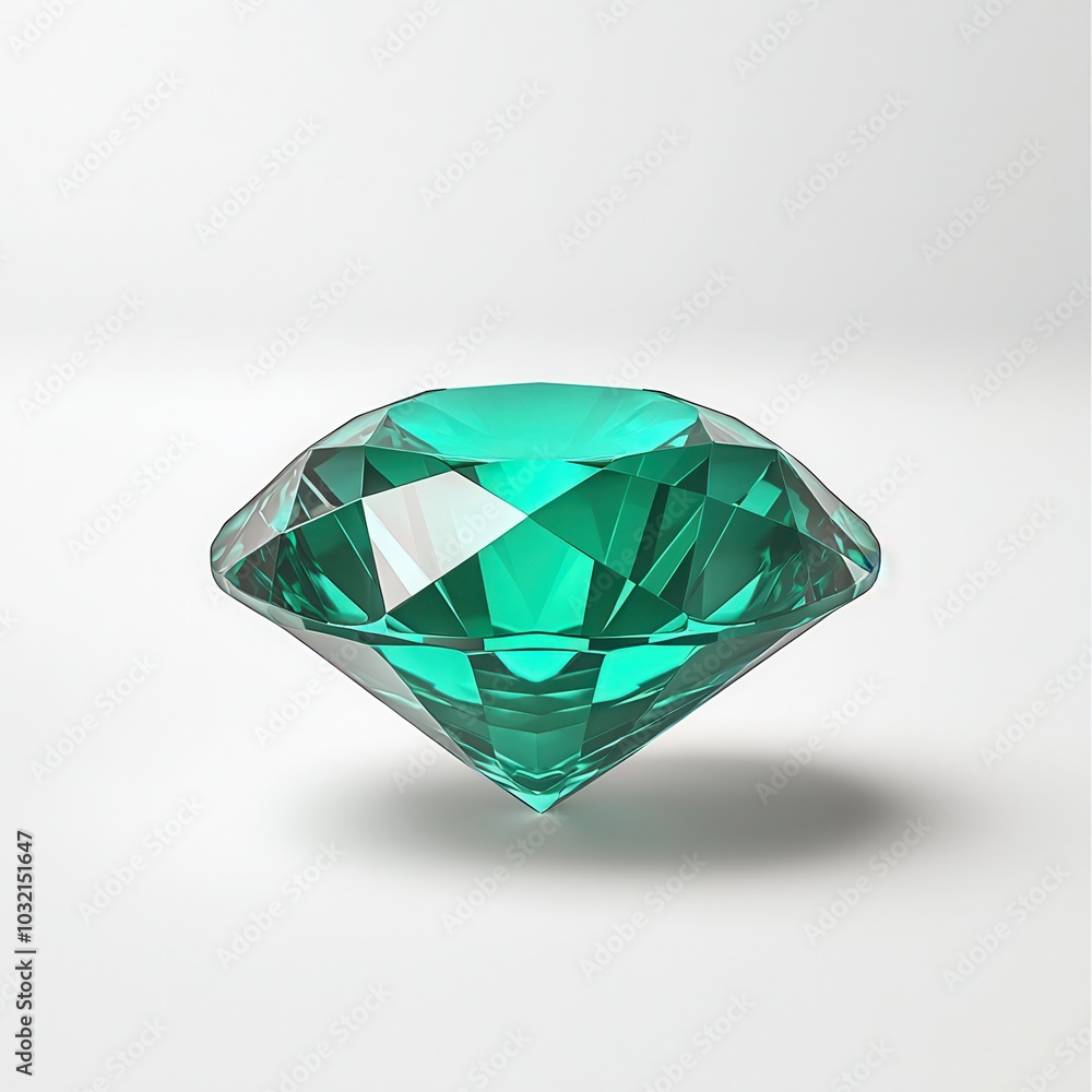 Emerald diamond on white isolated background, showcasing intricate facets and vibrant color. Emerald diamond on white isolated background, showcasing intricate facets and vibrant color.